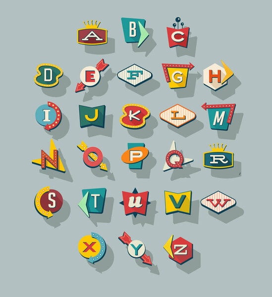 Dimensional retro style signs alphabet.