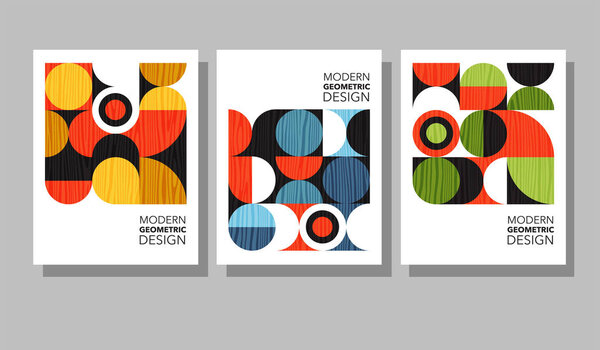 Retro geometric graphic design covers. Cool Bauhaus style compositions. Eps10 vector.