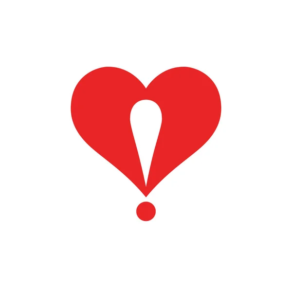 Hjärt logotyp med en utropspunkt inkorporerad i designen. Kärlek, dejting eller alla hjärtans dag koncept. Minimalistisk vektorikon. — Stock vektor