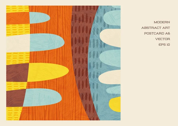 Mid Century Abstract Εικονογράφηση σε ρετρό χρώματα. Οργανικά σχήματα με σχέδια και υφές. — Διανυσματικό Αρχείο