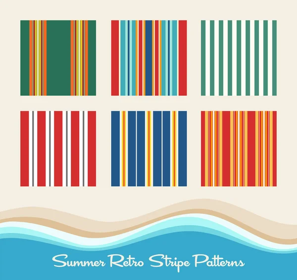 Set med 6 sommar retro randiga mönster som liknar ränder av markiser, däck charm och strandhanddukar. — Stock vektor