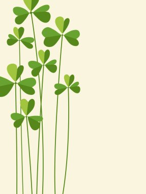 Uzun Shamrocks çizgi filmiyle Aziz Patrick Günü tasarımı. Mesaj için yer var. Pankartlar, tebrik kartları, poster, davetiyeler için vektör tasarımı.