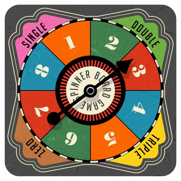 Vintage style spinner for board game with spinning arrow, numbers, and letters. — 스톡 벡터