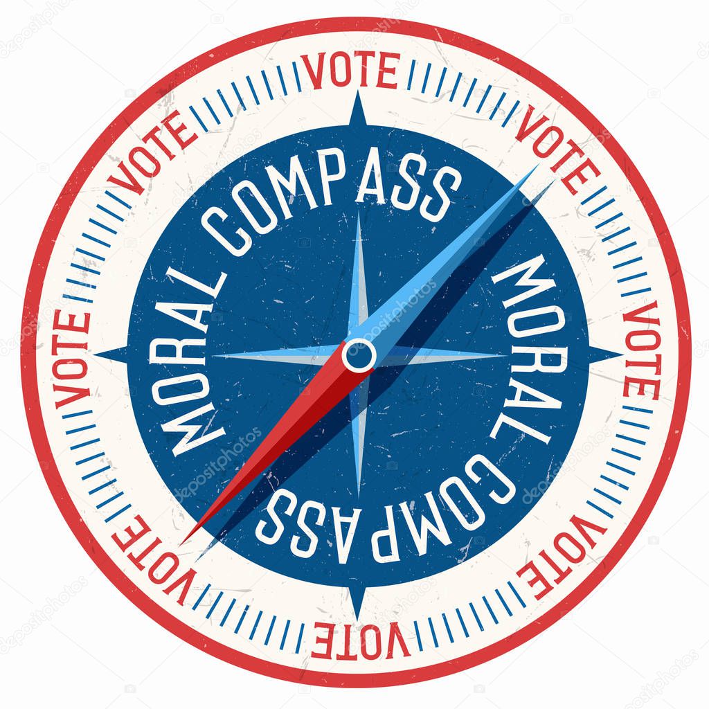 Vector illustration of moral compass on which all directions lead to voting. 