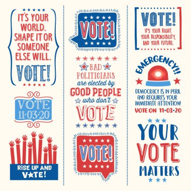 Patriotic design elements and motivational messages to encourage voting in United States 2020 election. clipart