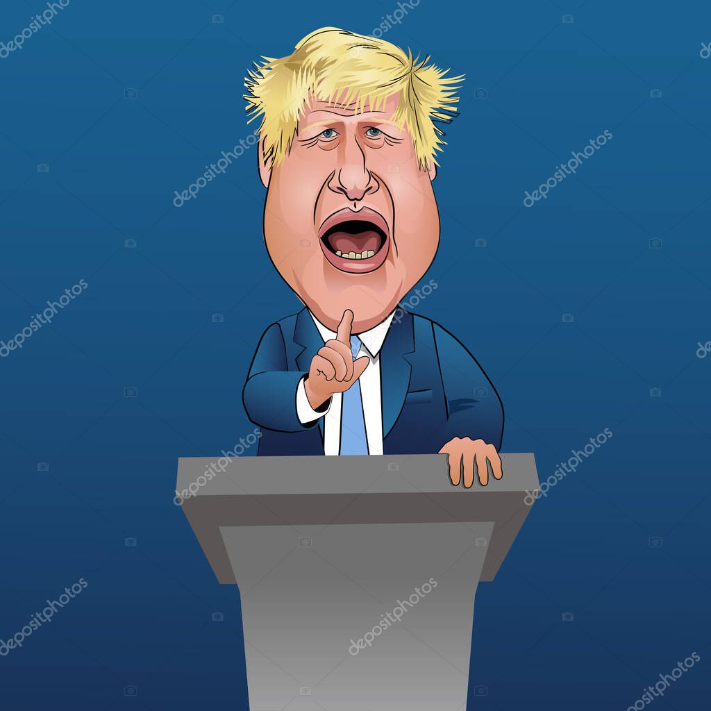 Caricature Of British Prime Minister Boris Johnson Giving A Loud And Animated Speech At A Podium Vector Illustration Premium Vector In Adobe Illustrator Ai Ai Format Encapsulated Postscript Eps Eps Format