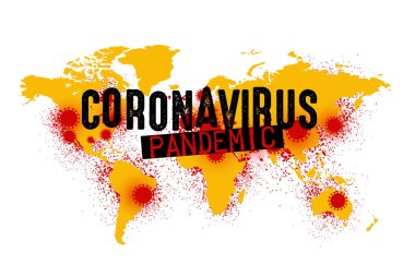 Covid-19 'un etkilenmiş bölgelerini gösteren dünya haritası, Roman Coronavirus (2019-ncov) Grunge metni sprey boya etkisi ile. Vektör illüstrasyonu