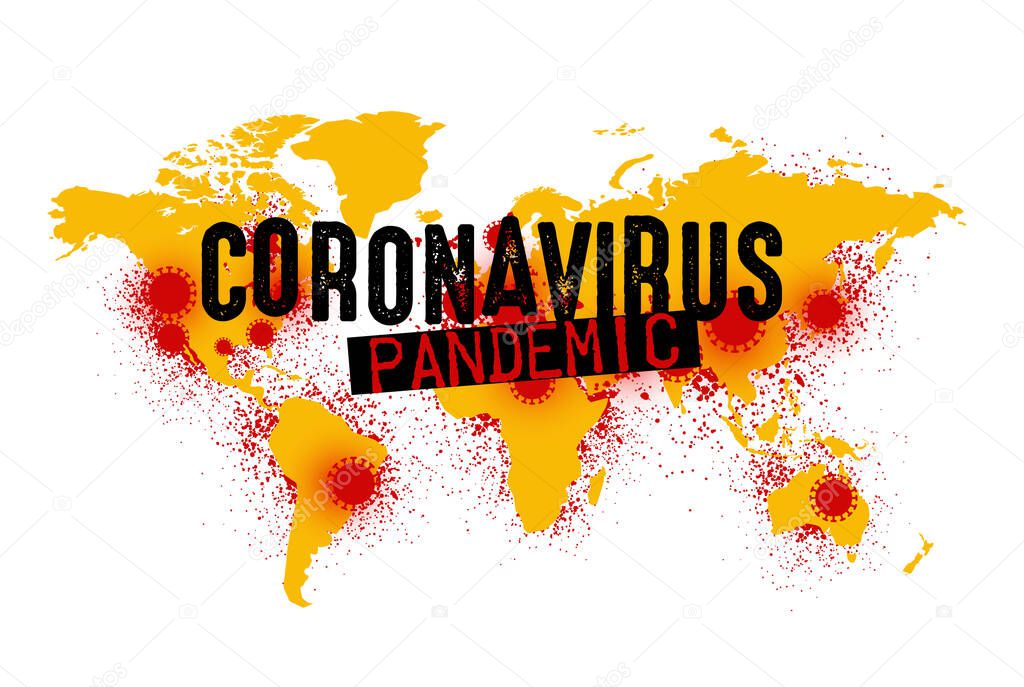 World map with affected areas of COVID-19, Novel coronavirus (2019-nCoV) Grunge text with spray paint effect. Vector illustration