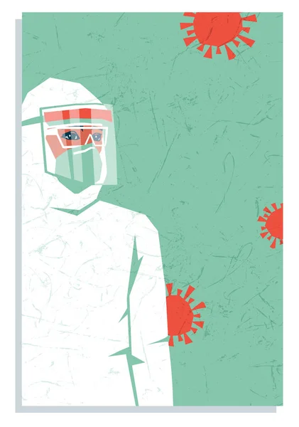 パンデミック時にコロナウイルスに感染した19人の患者を治療するための個人用保護具であるPpeを装着した医療スタッフ テキスト用スペース付きポスターまたはバナーテンプレートのデザイン — ストックベクタ