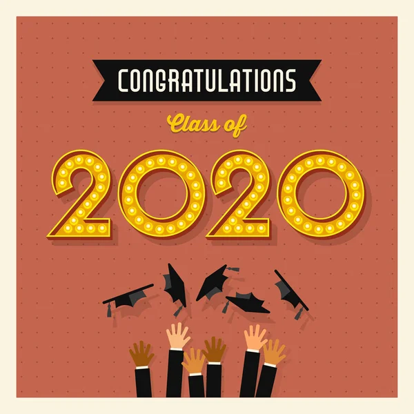 2020年卒業グリーティングカードやヴィンテージ電球記号番号とバナーデザイン 卒業生へのおめでとうございます ベクターイラスト — ストックベクタ