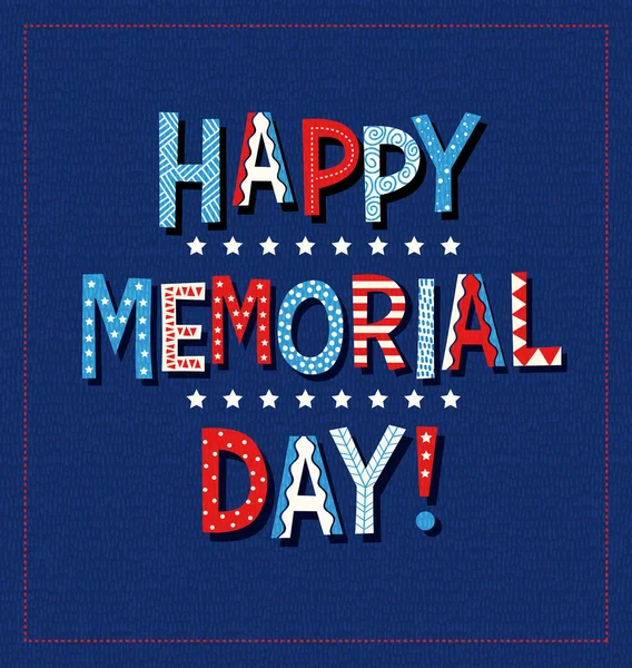 Happy Memorial Day 2020 Red White Blue Doodle Letters Greeting — Stock Vector