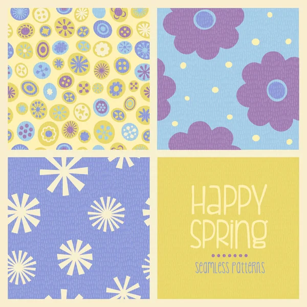 シームレスな春のデザインのセット 抽象的な花や柔らかい色の形 ファブリック 保育園の装飾やギフトラップのための陽気な調整デザイン — ストックベクタ