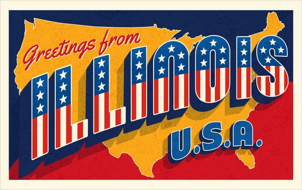 Saludos Desde Illinois Usa Postal Estilo Retro Con Estrellas Patrióticas — Archivo Imágenes Vectoriales