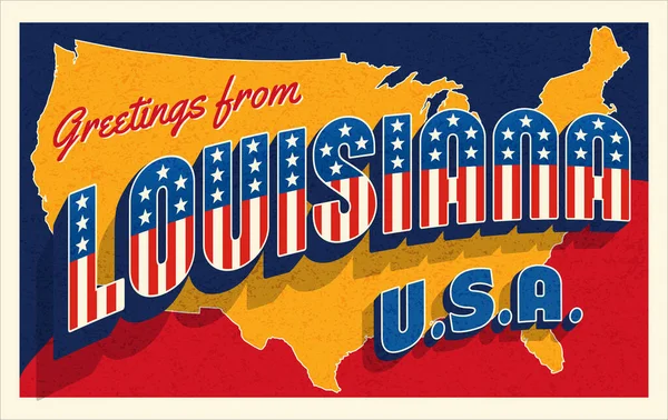 Saludos Desde Louisiana Usa Postal Retro Con Letras Estrellas Rayas — Archivo Imágenes Vectoriales