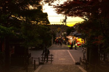 Kyoto Bölgesi, Kansai, Japonya - 21 Kasım 2019 - Ginkakuji Tapınağı 'na giden yürüyüş yolu manzarası