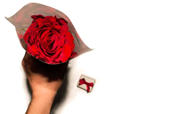 Красная Роза Маленьким Подарком — стоковое фото