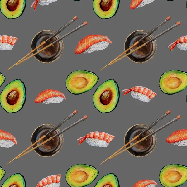 Set Sushi Ilustración Acuarela Patrón — Foto de Stock