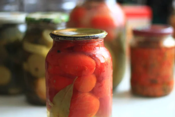 Jars Pickles Tomatoes Cucumbers — 스톡 사진