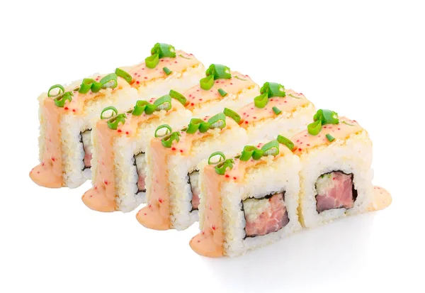 Japanese cuisine. Tuna roll isolated on white background. — Stock Photo, Image