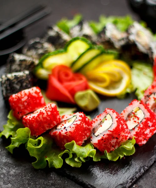 Japanese cuisine. Sushi set.