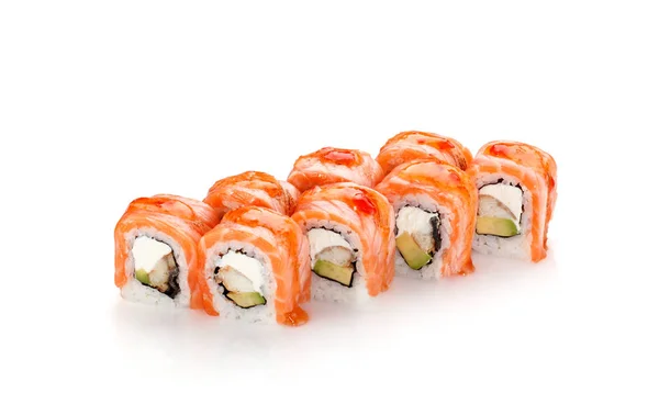 Cocina japonesa. Rollo de sushi sobre fondo de hormigón . — Foto de Stock