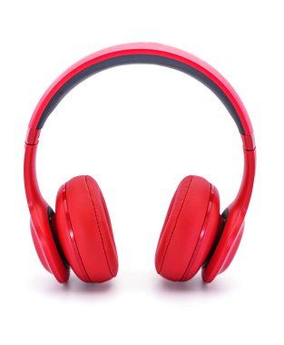 Beyaz arka plan üzerinde izole kırmızı bluetooth kulaklık