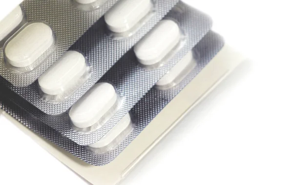 Fehér Pirulák Buborékcsomagolás Tablettákat Pakolok Allergia Betegség Egészségére Orvosi Kezelés — Stock Fotó