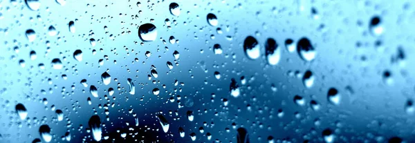 Rain Drops Window Close Glass Shower Wet Glass Blue Background — 스톡 사진