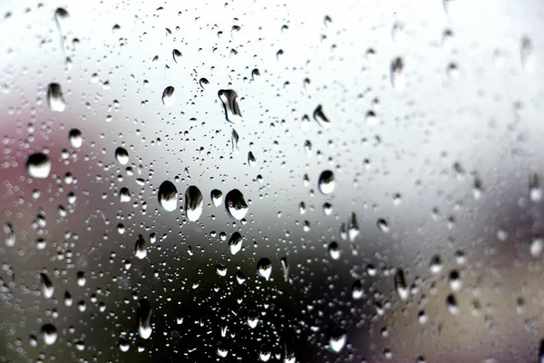 Regen Tropfen Auf Das Fenster Schließen Sie Das Glas Dusche — Stockfoto