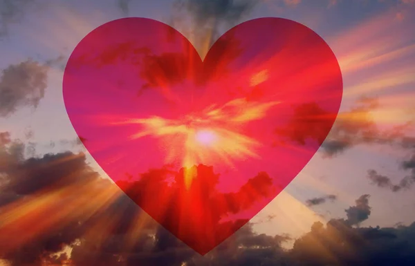Лучи Сердца Солнца Любовь Облакам Прекрасному Небу Закат — стоковое фото