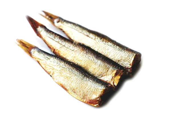 Гарячі Копчені Щічки Або Олія Білому Тлі Маленька Солона Риба — стокове фото
