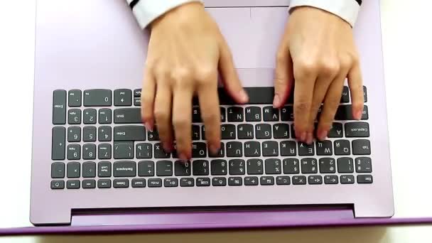 Laptop Keyboard Female Hands Typing English Keyboard — Stock Video