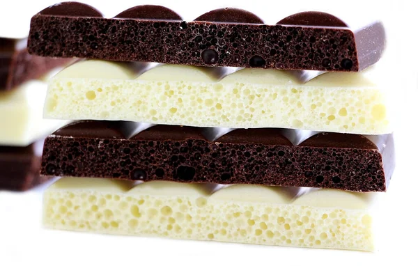 Chocolate Branco Preto Chocolate Poroso Sobremesa Cacau — Fotografia de Stock