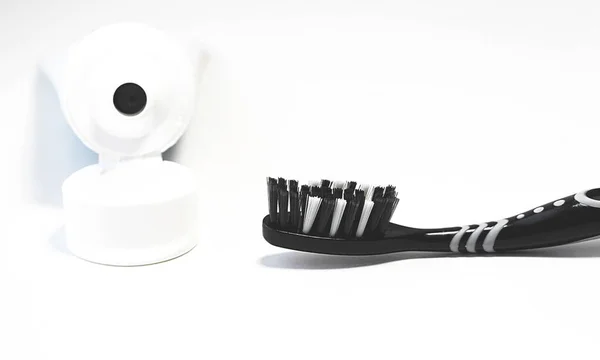 Black White Toothbrush Healthy Clean Teeth Natural Coal — Stock Photo, Image
