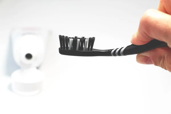 Black White Toothbrush Healthy Clean Teeth Natural Coal — Stock Photo, Image