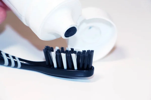 Brosse Dents Noire Blanche Dents Saines Propres Charbon Naturel — Photo