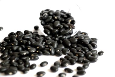 Beyaz arka planda siyah fasulye. Farklı kuru fasulye türleri. Siyah Fasulye Taneleri.