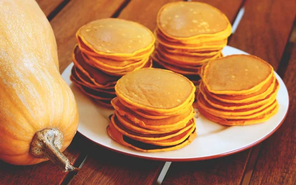 Pancake Americano Base Zucche Fresche Autunno — Foto Stock