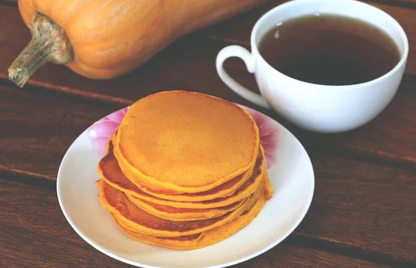 Panqueque Americano Hecho Calabazas Frescas Otoño —  Fotos de Stock