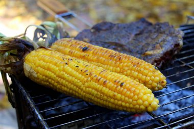 Izgara mısır ve otlu somon.