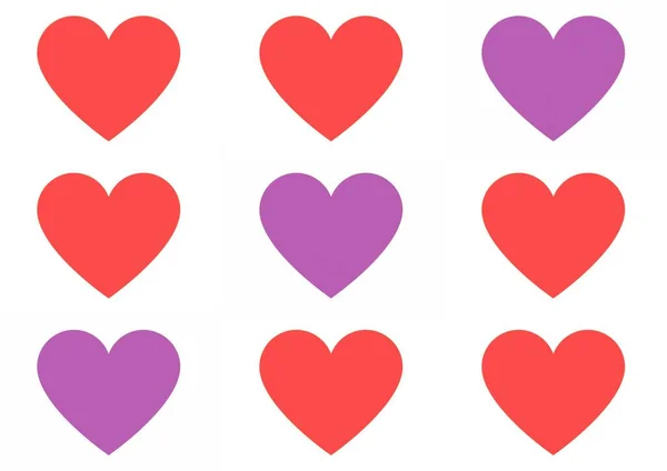 Estêncil Corações Púrpura Vermelha Fundo Branco Para Dia Dos Amantes — Fotografia de Stock