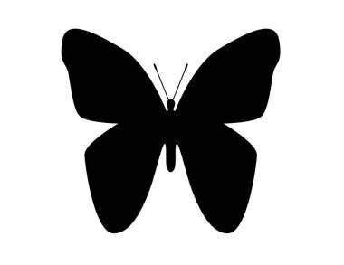 Beyaz arka planda siyah kelebek silueti.