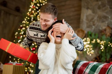 Yakışıklı adam, güzel karısına sürpriz bir hediye veriyor. Yeni yılı kutlamak için dekore edilmiş. Aşk hikayesi.