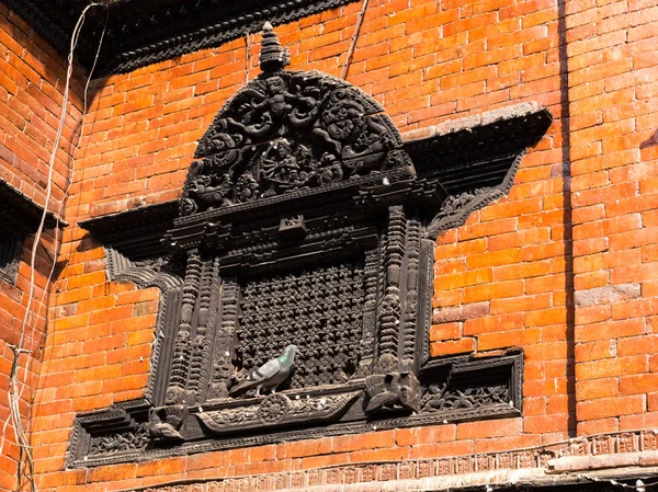 Duva sittande på ett fönster, Kumari Bahal i Kathmandu Durbar Square — Stockfoto
