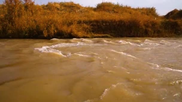 哈萨克斯坦开列斯河 雨水过后 河水中的浑浊水流很快 — 图库视频影像
