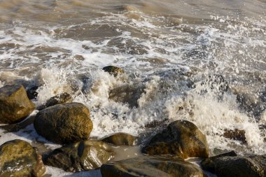 Dalgalar deniz kıyısına vuruyor