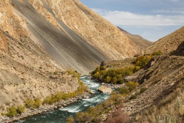 Kırgızistan 'ın Naryn bölgesinde Kokemeren nehri, dağ nehri.