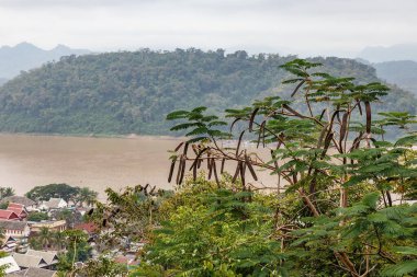 Luang Prabang şehri Laos 'taki Mekong Nehri' nin güzel bir manzarası.