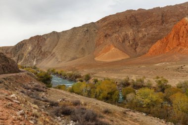 Kırgızistan 'ın Naryn bölgesinde Kokemeren nehri, dağ nehri..