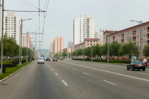 Pjöngjang Nordkorea Juli 2014 Moranbong Street Pjöngjang Eine Der Typischen — Stockfoto